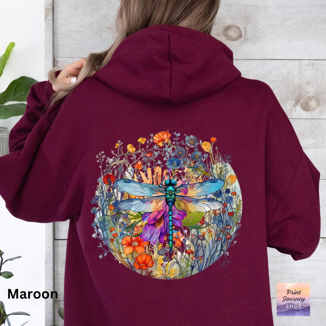 Dragonfly Wildflower Hoodie Front and Back Print, Gift for Insect ...