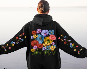 トップス POPPY LACE UP CURVE HOODIE (FLOWER) Poppy Flower Hoodie, Wild Flowers Sweatshirt, Wildflowers