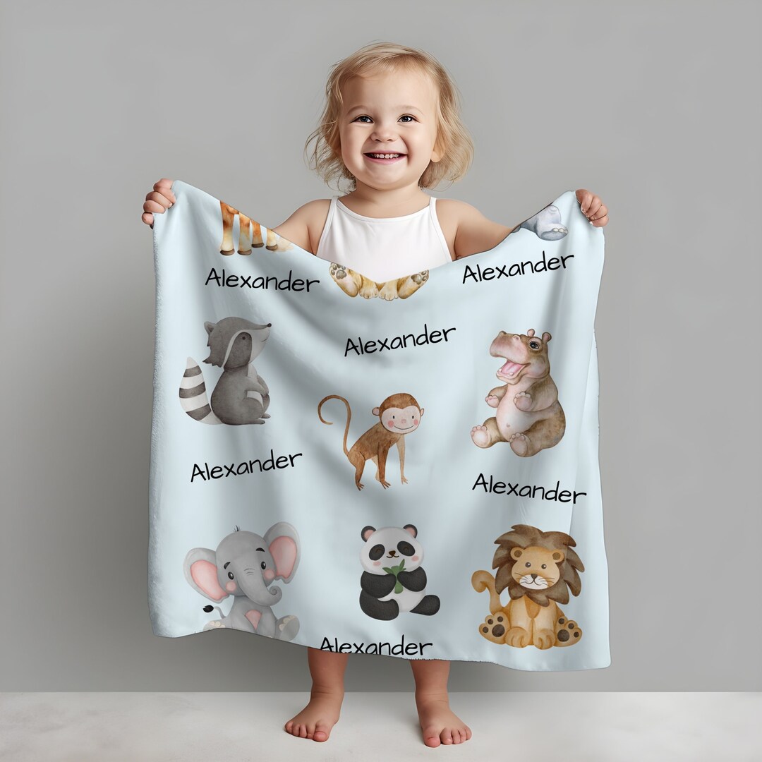 Personalized Baby Blanket Animals Soft Baby Blanket for Boys Etsy