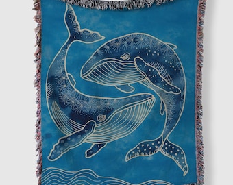 Whale Lovers Blanket, Ocean Themed Decor, Cozy Couch Throw, Gift for Marine Life Enthusiasts, Nautical Home Accessory, Whale Woven Blanket