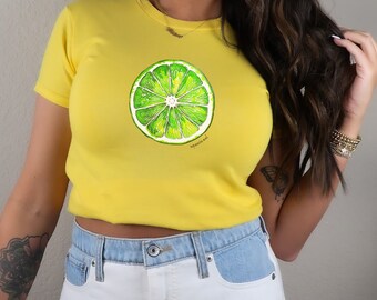 Tシャツ・カットソー Luxury Street Wear Washed cut&sew milk girl heart unisexual Women's Lime Slice Graphic T-shirt, Y2K Baby Tee, Coquette