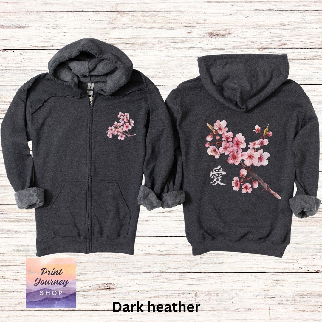 Japanese Cherry Blossom Zip Hoodie, Sakura Hoodie, Japan Gift