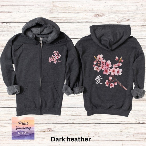Japanese Cherry Blossom Zip Hoodie, Sakura Hoodie, Japan Gift