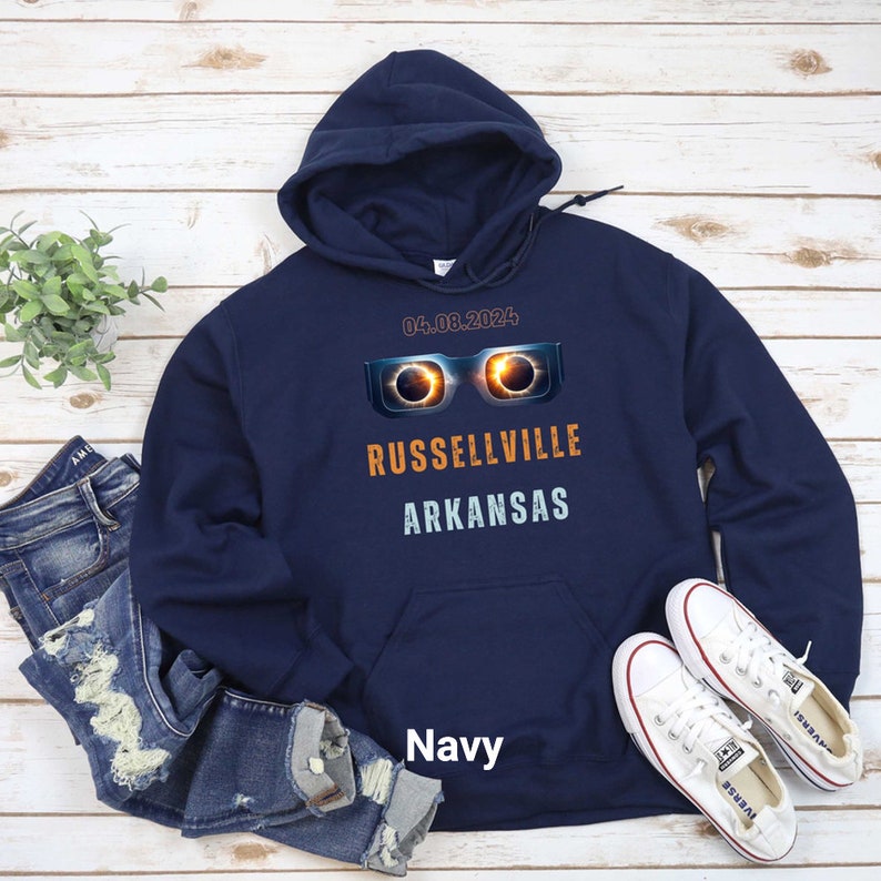 Solar Eclipse 2024 Tshirt Sweatshirt Hoodie, Russellville Arkansas