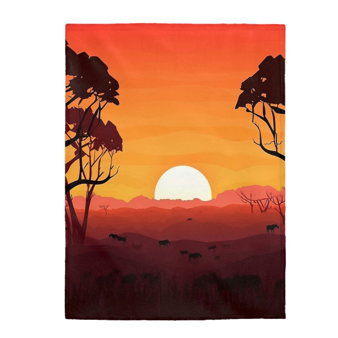 Africa Velveteen Plush Blanket, African Sunset Blanket, African Home