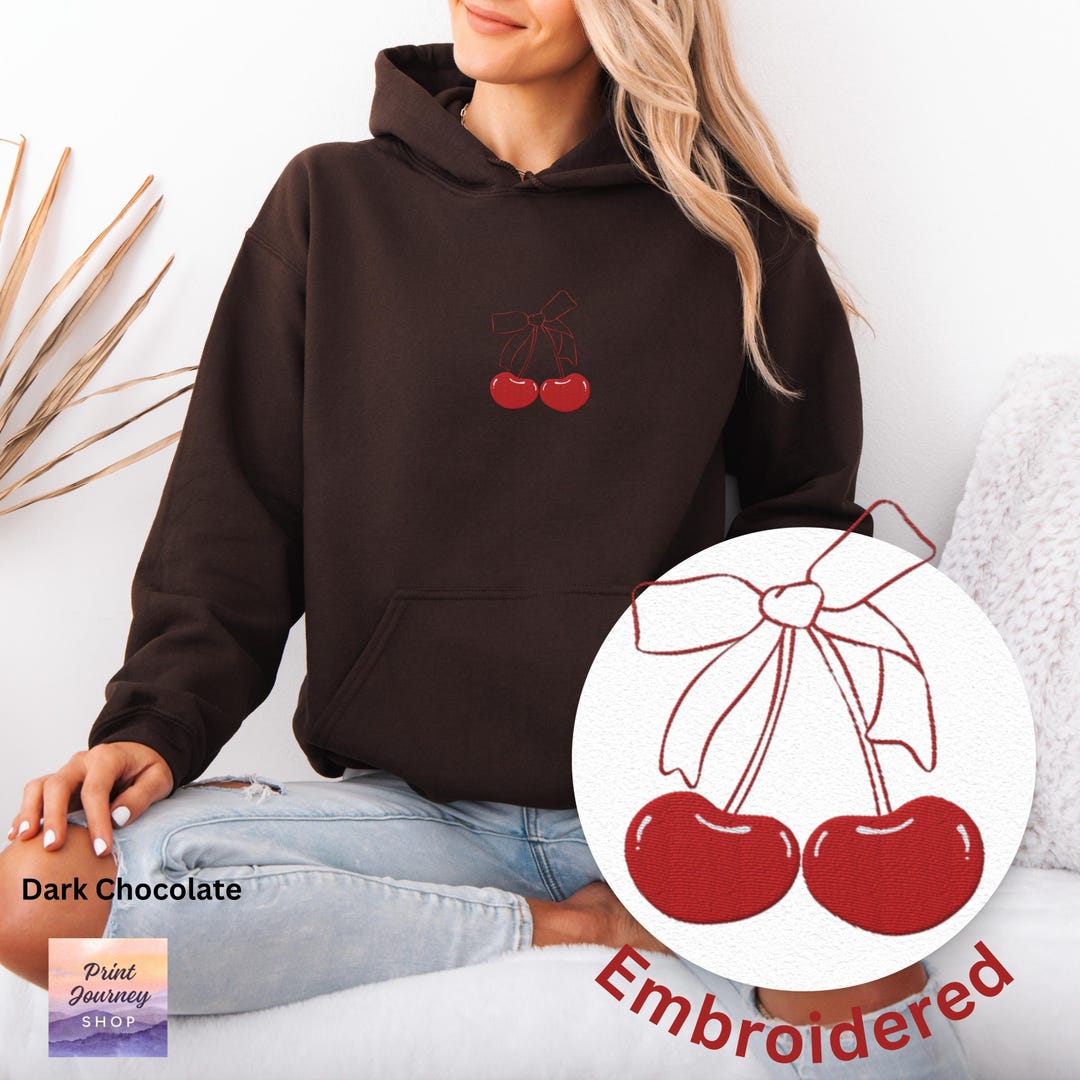 Embroidered Cherry Hoodie, Cherry Coquette Hooded Sweatshirt