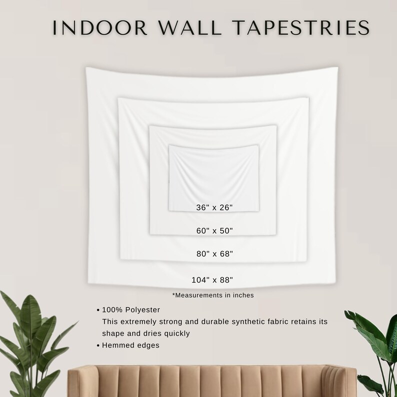 K&ouml;nnte beinhalten: Wei&szlig;e Wandteppich f&uuml;r den Innenbereich mit verschiedenen Gr&ouml;&szlig;enoptionen: 36" x 26", 60" x 50", 80" x 68" und 104" x 88". Hergestellt aus 100% Polyester, ist dieser Wandteppich extrem robust und strapazierf&auml;hig, beh&auml;lt seine Form, trocknet schnell und hat ges&auml;umte Kanten.