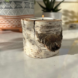 Wooden Handmade Candle Holder for Tea light made of Birch Tree Party centrepiece Rustic Home Country Wedding Christmas Decor Wood Luxurious