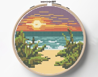 Beach Cross Stitch Pattern PDF, Sea, Nature, Landscape.