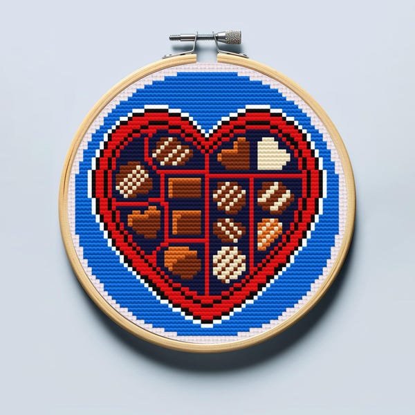 Heart-Shaped Chocolate Box - Cross Stitch Pattern PDF