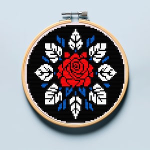 Red rose floral cross stitch pattern PDF