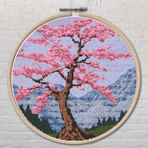 Cherry Blossom Cross Stitch Pattern, PDF, Sakura Tree, Nature.