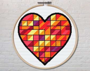 Geometric Heart Cross Stitch Pattern PDF