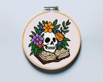 Floral skull cross stitch pattern PDF