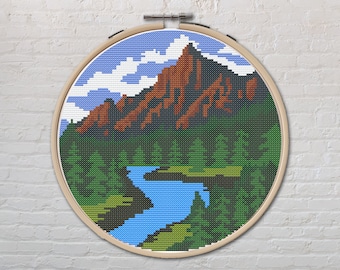 Landscape Cross Stitch Pattern PDF, Mountains, Nature.