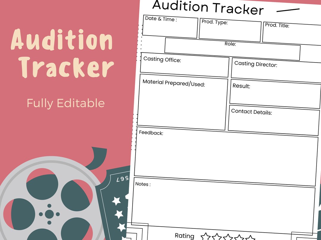 Audition Tracker, Editable, Audition Log, Audition Journal, Printable ...