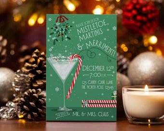 Mistletoe, Martinis and Merriment Invitation | Custom Designed Holiday Party Invitation | Digital Download | Unique Party Invite | Printable
