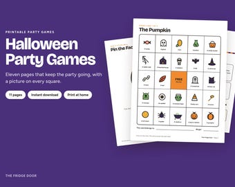 Halloween Party Games for Kids, Printable Picture Bingo, Pin the Face on the Pumpkin and Scavenger Hunt, No Reading Needed