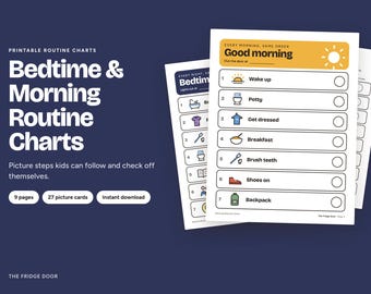Bedtime and Morning Routine Chart for Kids, Printable Picture Visual Schedule for Toddlers Who Can't Read Yet