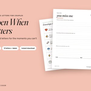 Open When Letters for Couples, 12 Printable Guided Prompts, Long Distance Relationship Gift for Boyfriend or Girlfriend image 1