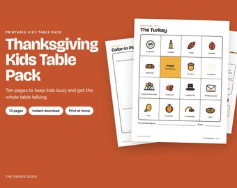 Thanksgiving Activities for Kids, Printable Kids Table Pack with Placemats, Bingo, Thankful Tree and Table Talk Cards