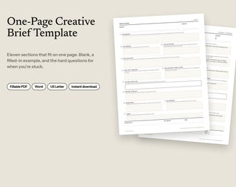 Modèle de brief créatif d'une page, PDF et Word à remplir, outil marketing pour agence (téléchargement instantané)