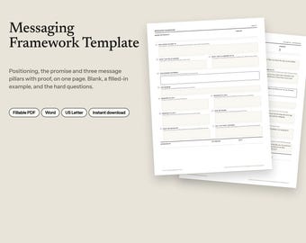 Modèle de cadre de message sur une page, positionnement de marque, piliers du message (PDF, Word)