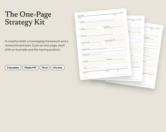 Pack Stratégie Marketing d'une page : Brief créatif, Cadre de message, Plan de mesure (PDF, Word)