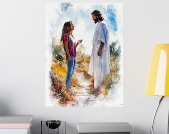 Jesus and Woman Art Print | Inspirational Christian Decor