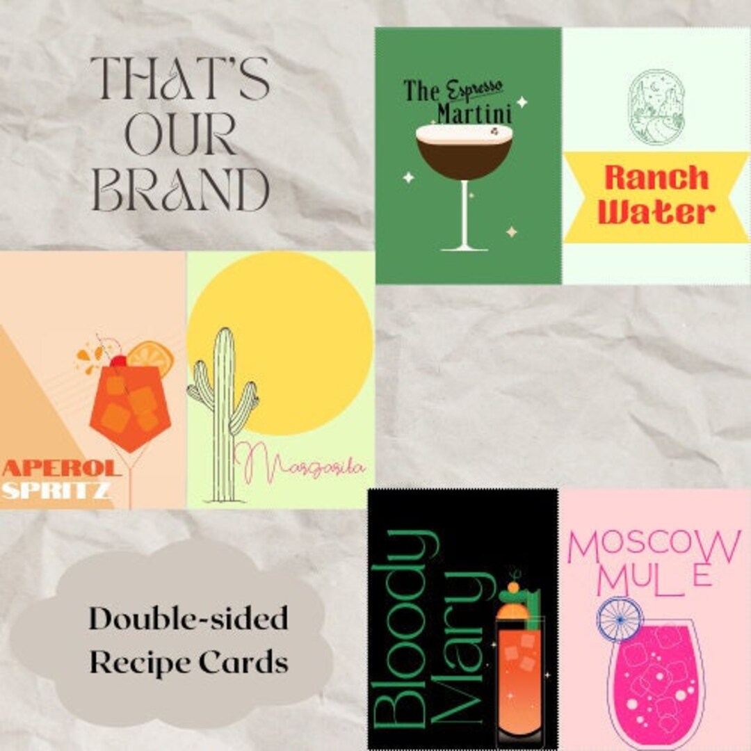 Cocktail Recipe Card Printable, Drink Recipe Card Template, Cocktail