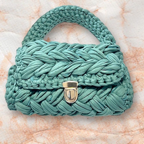 Vineyard Green Luxury Crochet Marshmallow Puff Stitch Handbag/Small Bag/ Spring Bag/Summer Bag/Evening Bag/ Luxury Design/ Gift/ Women