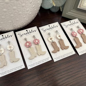 Floral Cowgirl Boot Earrings | Handmade Polymer Clay Dangle Earring