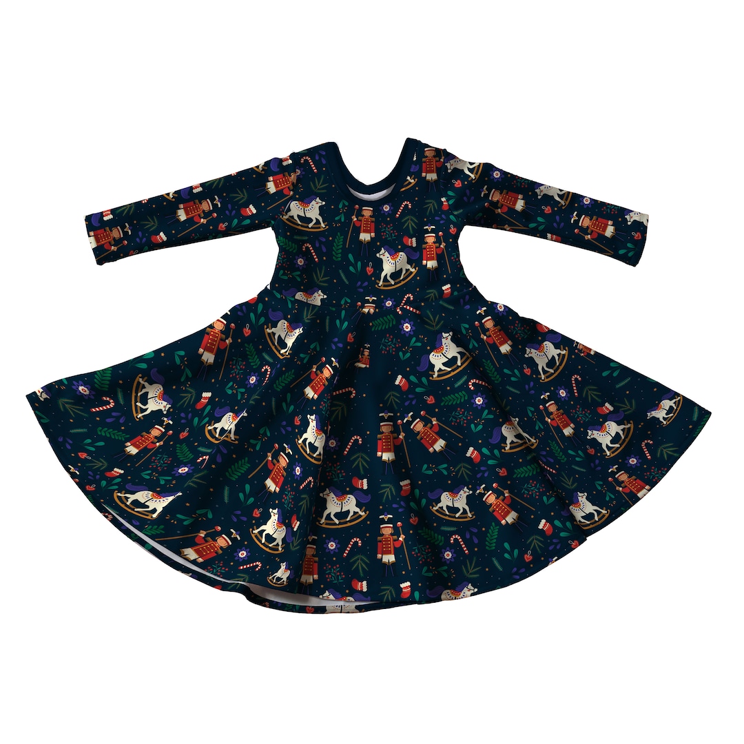 Christmas Nutcrackers Print Full Skirt Skater Dress With Sleeves