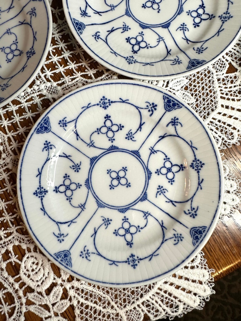 Vintage Koboltunterglasur Kahla Teller Set, Bue Denmark China Dessertteller Set von 6 Bild 1