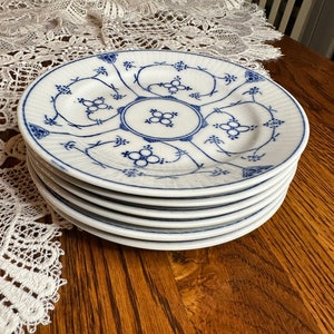 Vintage Koboltunterglasur Kahla Teller Set, Bue Denmark China Dessertteller Set von 6 Bild 3