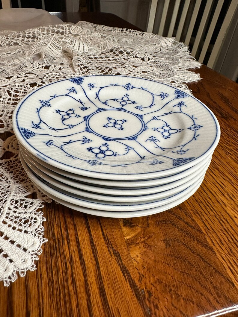 Vintage Koboltunterglasur Kahla Teller Set, Bue Denmark China Dessertteller Set von 6 Bild 3