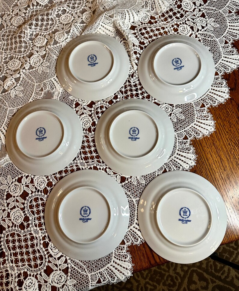 Vintage Koboltunterglasur Kahla Teller Set, Bue Denmark China Dessertteller Set von 6 Bild 6