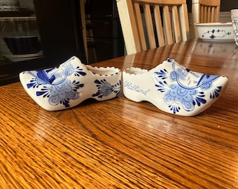 Vintage Delft Blue Holland China Clogs - Paar