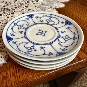 Set of 4 Vintage Jäger Eisenberg Original Blau Saks, Blue Denmark China Saucers, Small China Plates