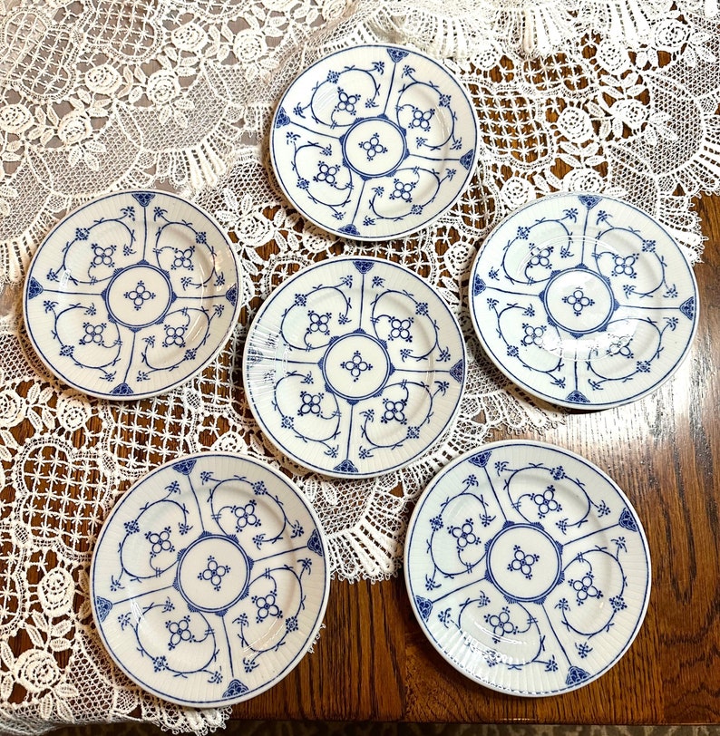 Vintage Koboltunterglasur Kahla Teller Set, Bue Denmark China Dessertteller Set von 6 Bild 4