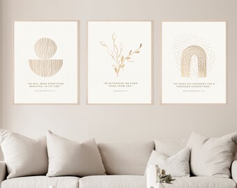 Beige Christian Wall Art Set – 3-Piece Scripture Prints for Home Decor
