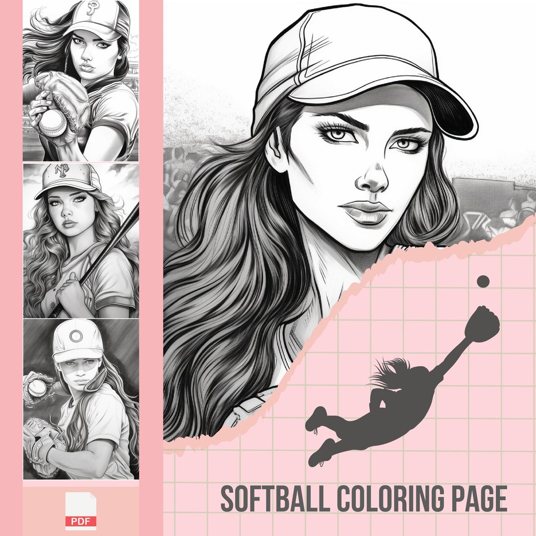 Softball Coloring Pagesoftball Coloring Booksoftball Etsy