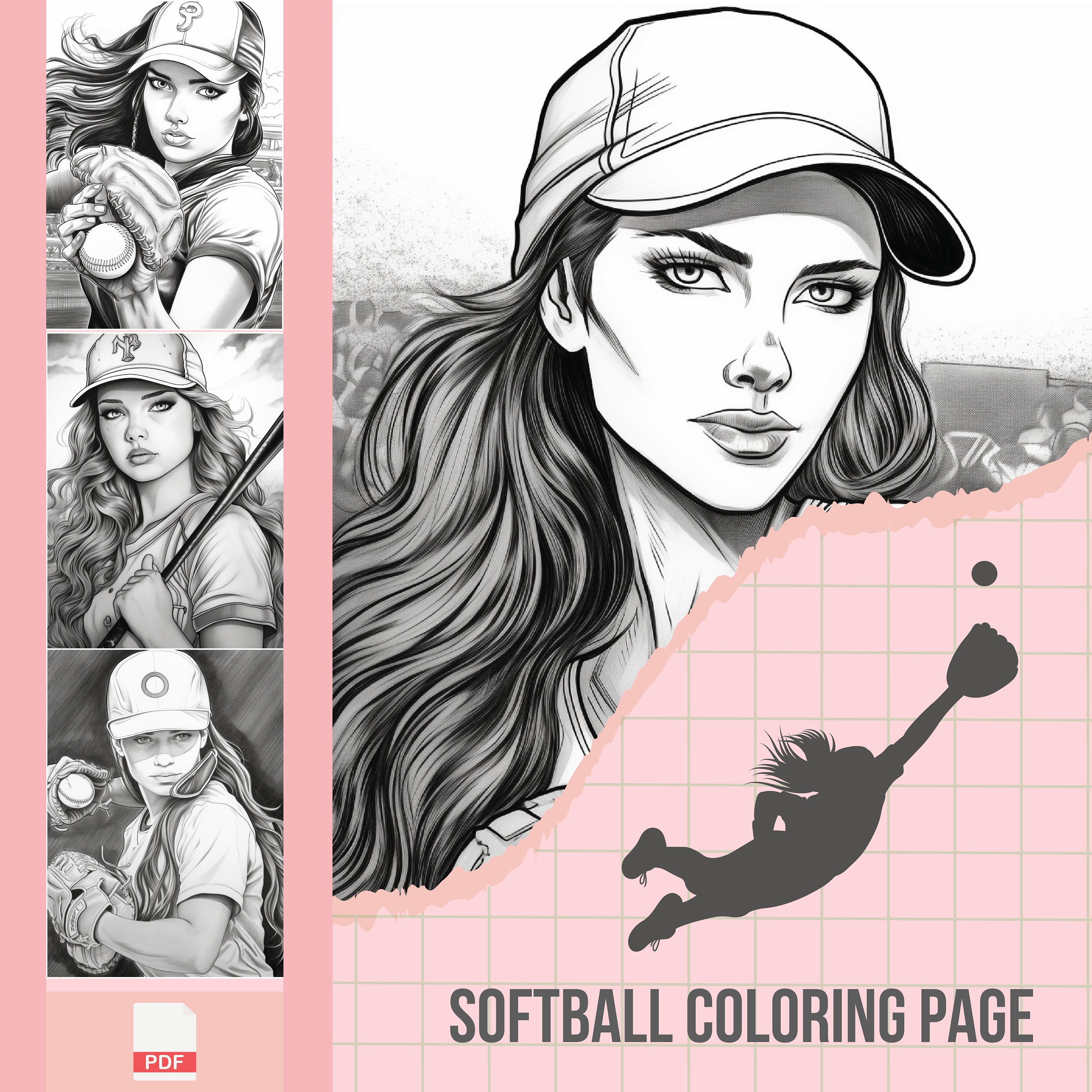 Softball Coloring Pagesoftball Coloring Booksoftball Etsy Australia