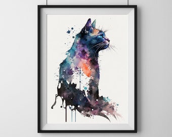 Minimalistic, Watercolor, Cat, Printable Wall Art, Digital Download