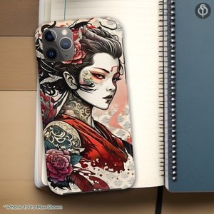 iPhone 14 Pro Max Case 13 12 11, Japanese Tattoo Inspired, Tattoo Gift, Aesthetic, Geisha, Anime, Abstract Colorful Design, Tough Phone Case