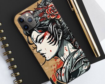 iPhone 16 Pro Max Case 15 14 13 12 11, Japanese Tattoo Inspired, Tattoo Gift, Geisha, Anime, Abstract Colorful Design, Tough Phone Case