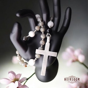 Handmade Labradorite Anglican Rosary: Pewter Cross Prayer Beads