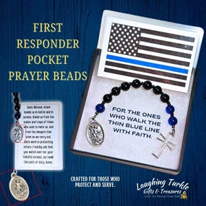First Responder Pocket Prayer Beads: St. Michael Medal, Thin Line Gift