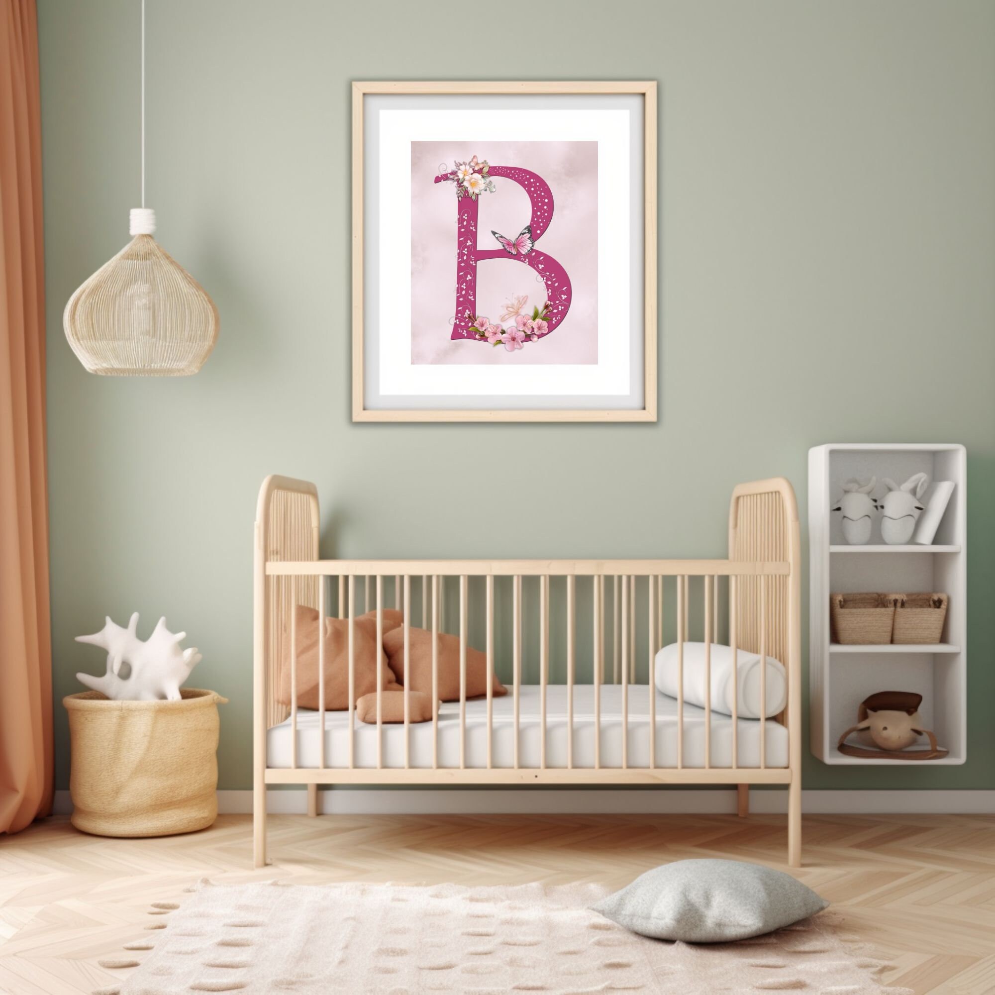 Floral Initial Wall Art Letter B Digital Download Nursery Decor