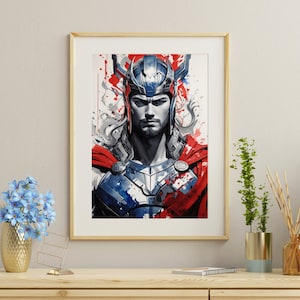 Mighty God of Thunder: Thor in Watercolors - A Mythic Blend of Power and Elegance